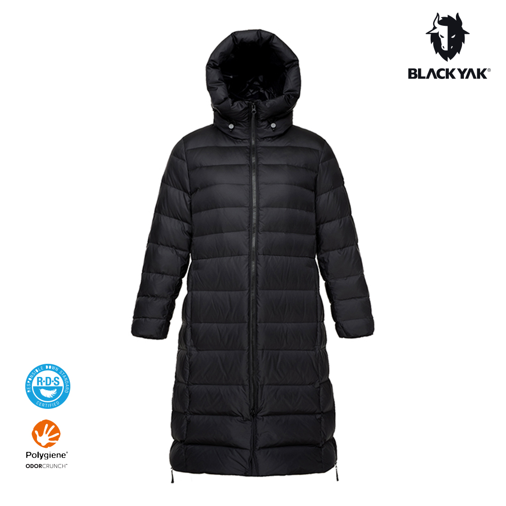 BLACKYAK 女 PANI輕量長版羽絨外套(黑色)-輕量 抗菌除臭 鵝絨 長版外套-BYEB2WJ906