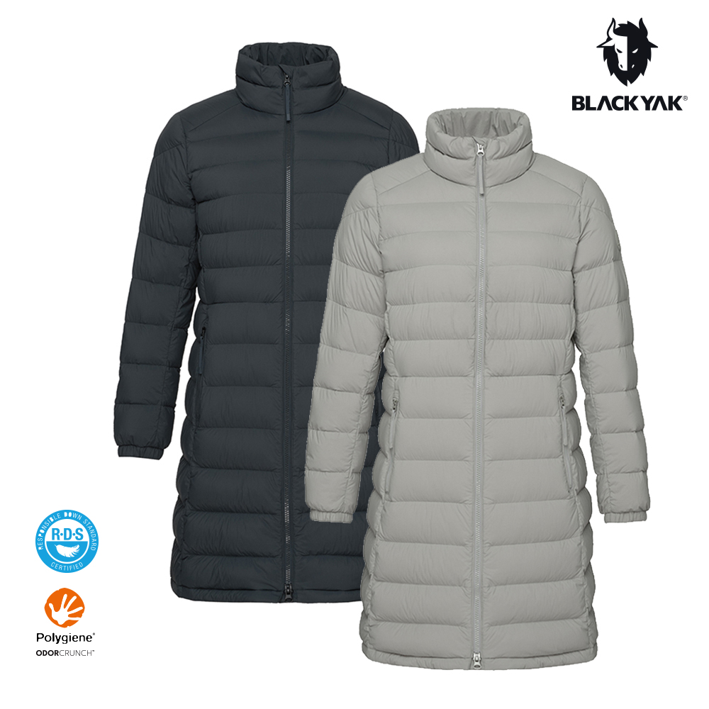 BLACKYAK 女 DION長版羽絨外套(銀灰米/深灰)-鵝絨 抗菌除臭 立領長版外套-BYEB2WJ907
