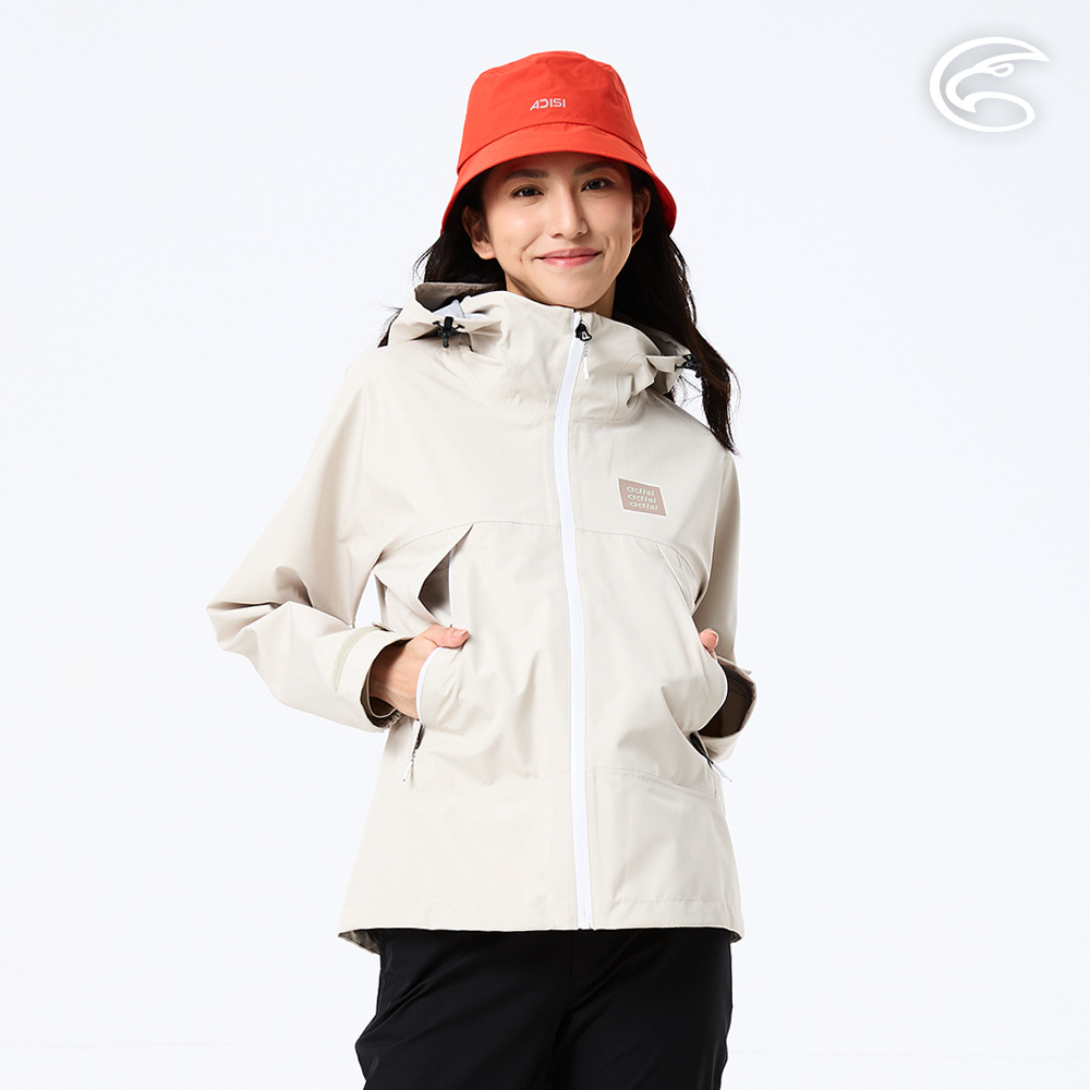 ADISI 女輕薄3L防水透濕超透氣耐磨登山外套 AJ2691053 羊灰米 (S-2XL)|防水外套 防風 防潑水 超撥水 三層布