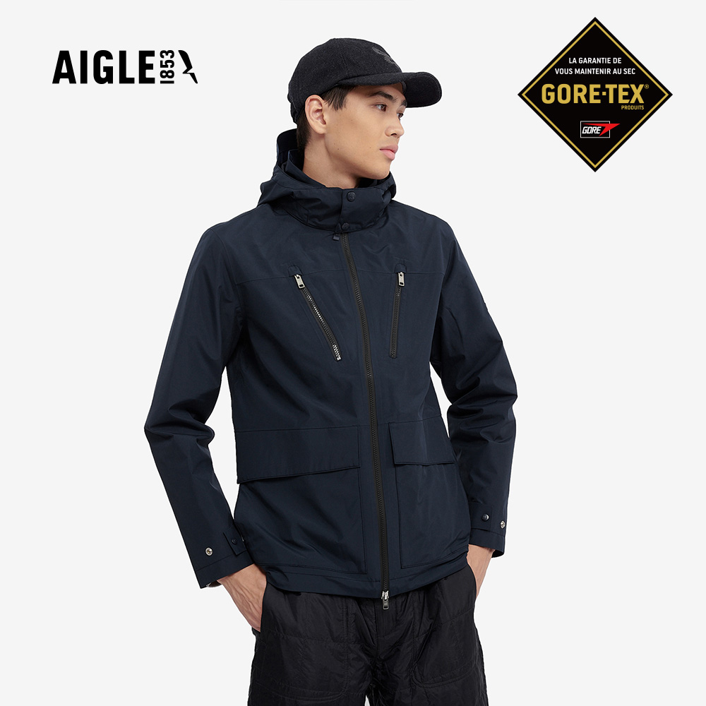 AIGLE 男 GORE-TEX 防水透氣外套|AG-4A140A057 深藍(男外套 防水透氣外套 Goretex 防風外套)