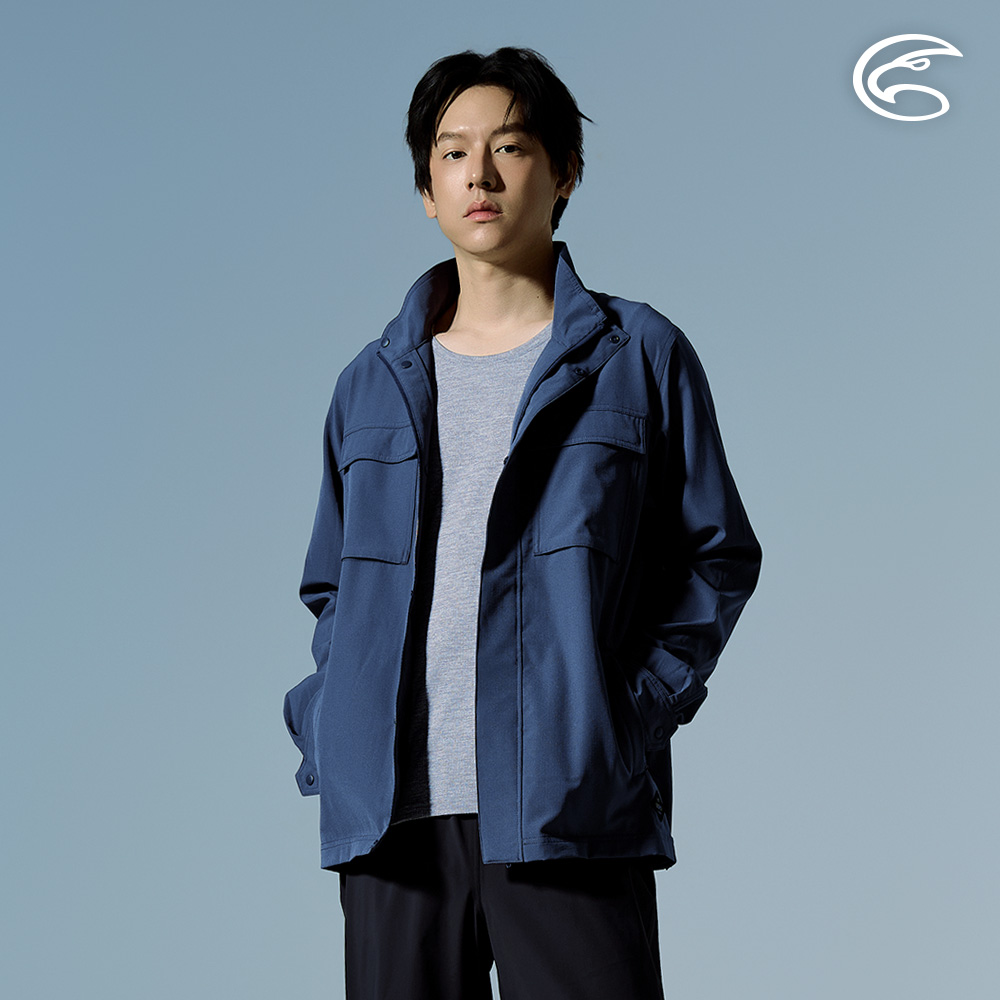 ADISI 男防曬輕抗風平織軍裝貼袋夾克 AJ2691049 深藍 (M-3XL)|UPF30+ 抗UV 吸濕排汗 輕抗風 立領 防曬外套