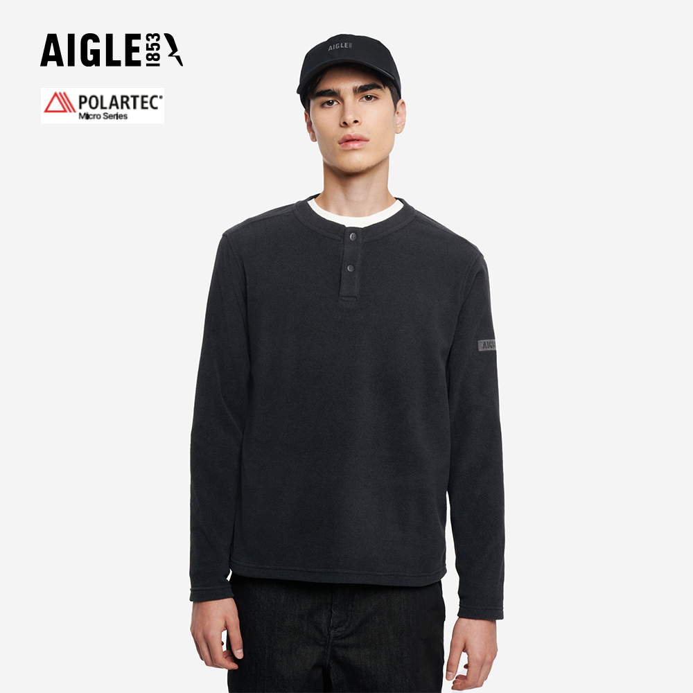 AIGLE 男 POLARTEC 刷毛保暖罩衫｜AG-5A133A100 黑色 (男長袖上衣 男T恤 保暖上衣 刷毛衣 刷毛T恤)