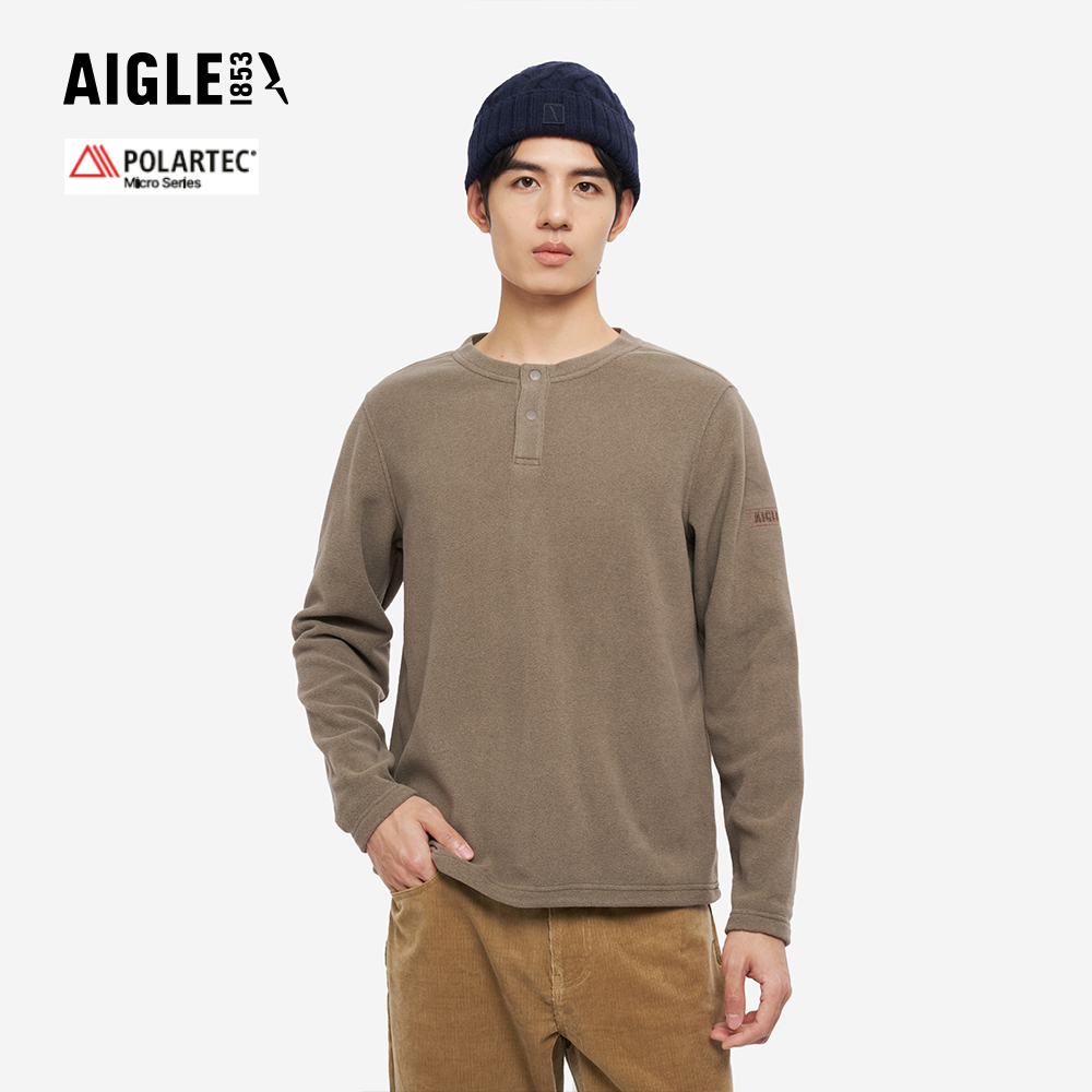 AIGLE 男 POLARTEC 刷毛保暖罩衫|AG-5A133A163 灰棕 (男長袖上衣 男T恤 保暖上衣 刷毛衣 刷毛T恤)