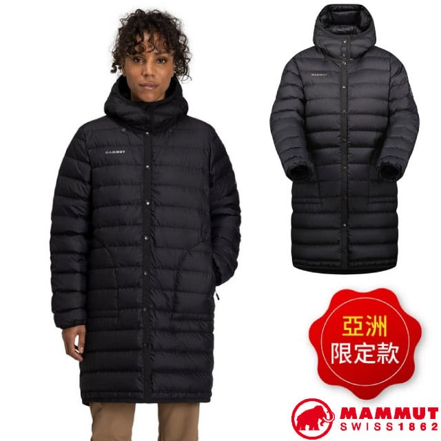 MAMMUT 長毛象 女 Seon IN Cardigan long AF Women 長版連帽羽絨保暖外套.夾克.大衣/750FP鵝絨/1013-02920-0001 黑