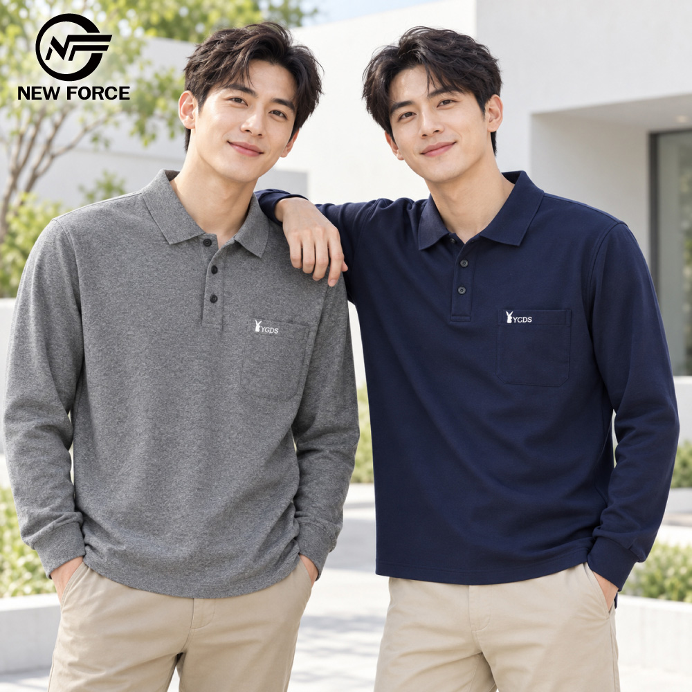 素色口袋舒適休閒POLO衫-4色可選(POLO衫/上衣/男長袖POLO衫/長袖上衣/男上衣)