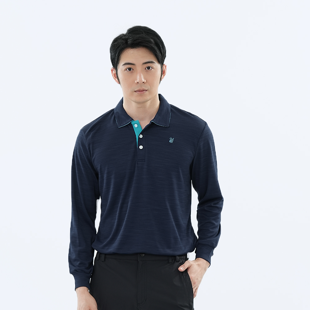 遊遍天下 MIT台灣製男款環保紗抗UV吸濕排汗機能長袖POLO衫 / 丈青 (GL1022)