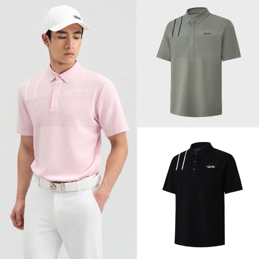 HONMA 本間高爾夫 男款短袖polo衫 2026秋冬款 日本高爾夫專業品牌(M-2XL 粉色/灰綠/黑色 HMMC707R116)