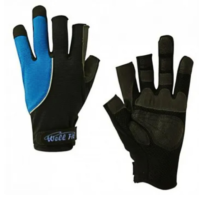 WELL FIT 威飛客 3M Grip止滑 3指露釣魚手套 (寶藍)