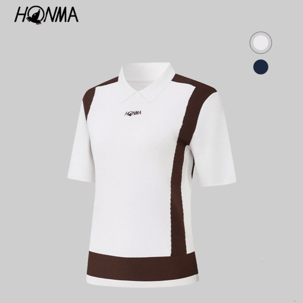 HONMA 本間高爾夫 女款針織polo衫 2026秋冬款 日本高爾夫專業品牌(XS~L 白色/丈青 HWMD707R212)