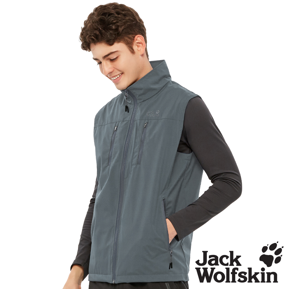 Jack Wolfskin 男 防風防潑水休閒保暖背心 (天鵝絨磨毛內裡)『藍灰』