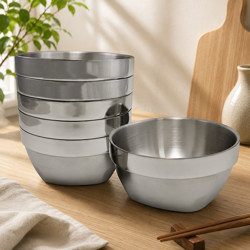 一品川流 米雅可經典316不鏽鋼方形雙層隔熱碗-13cm-6入x1盒