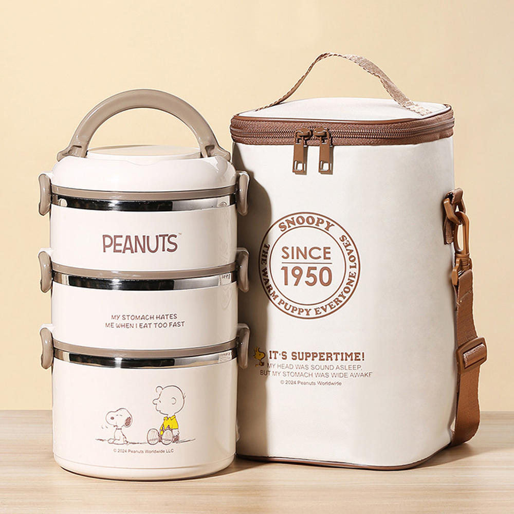 SNOOPY 史努比 SNOOPY 史努比不鏽鋼三層便當盒套組2600ML