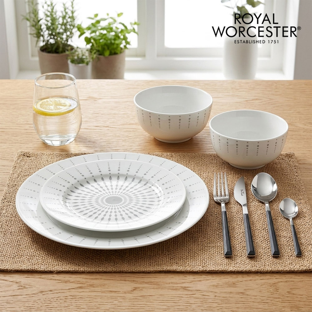 英國Royal Worcester SOLITAIRE 神秘幾何 餐盤/餐具5件禮盒組