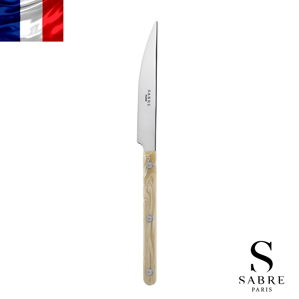 Sabre Paris Bistrot復古酒館混合材質系列-亮面主餐刀-隕石白