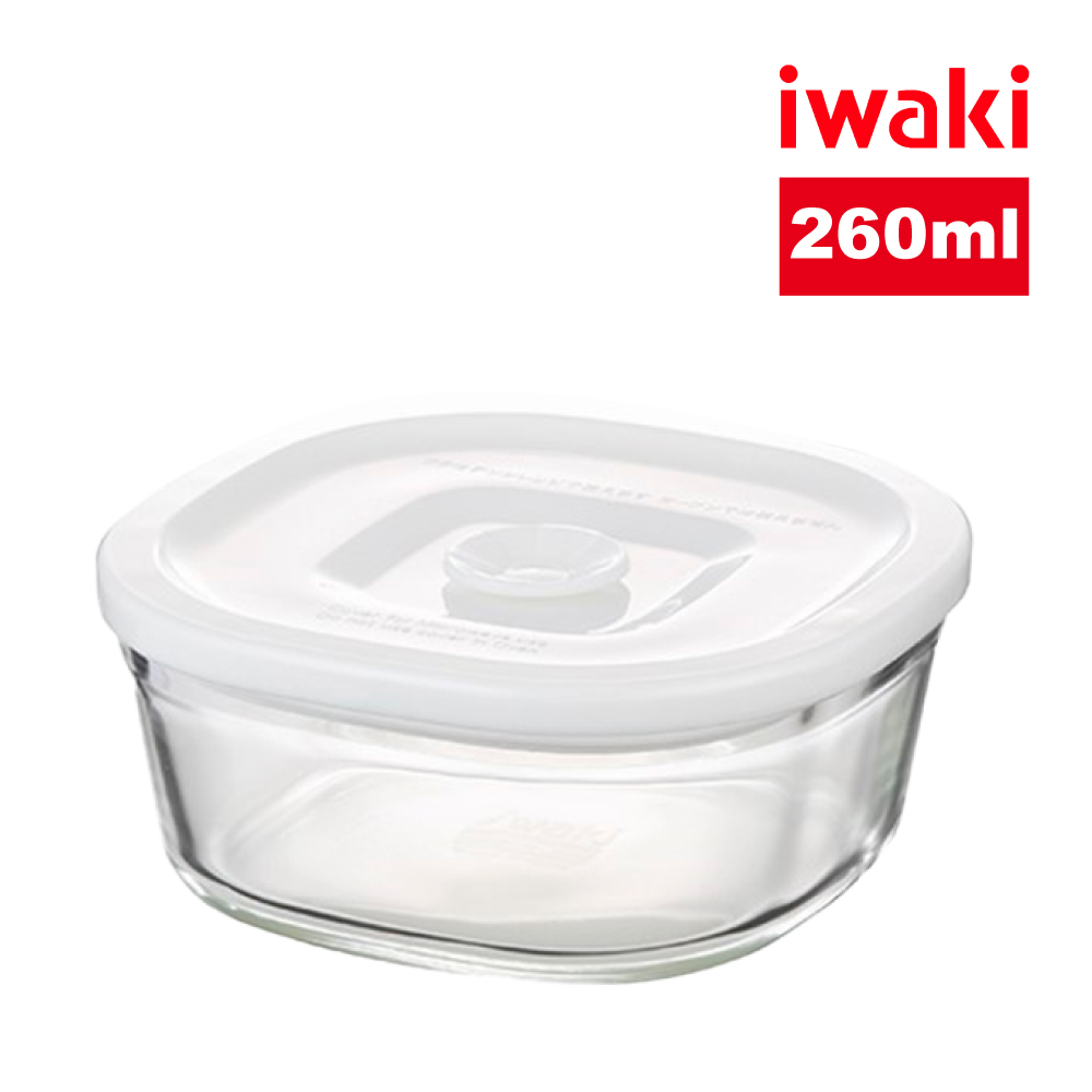 iwaki 日本品牌耐熱玻璃方形微波密封盒(白蓋)-260ml