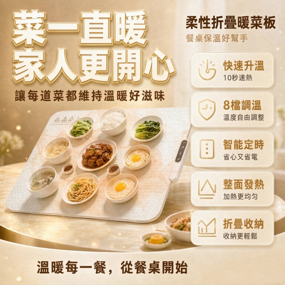 【悅購】矽膠暖菜板 110V暖菜板 柔性熱菜墊 家用餐桌加熱墊 多功能折疊飯菜保溫墊 八檔調溫