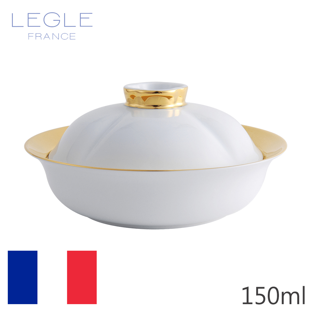 【LEGLE】法國如意圓湯盅附蓋-15cm-裂紋金邊