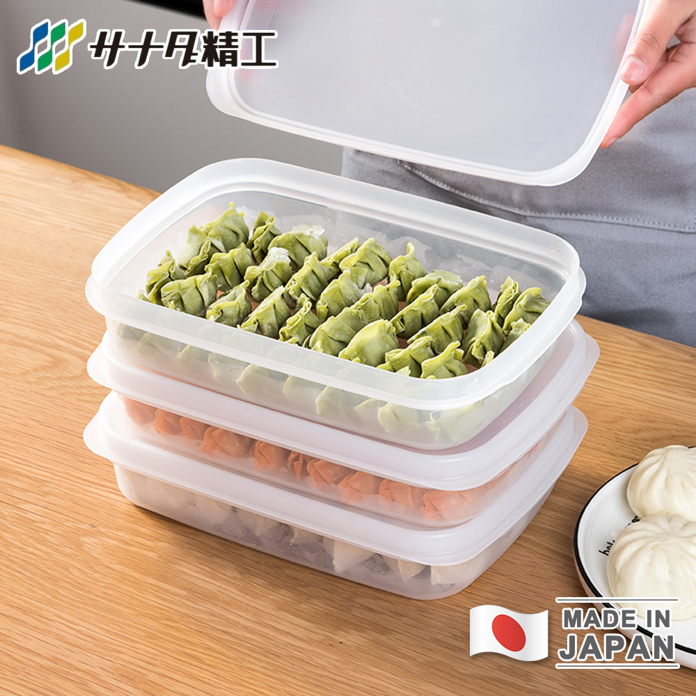 SANADA 日本製扁型水餃專用冷凍保鮮盒 1500ml|5入組 防壓不黏連