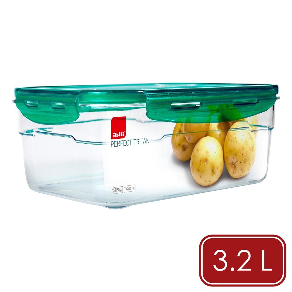 ibili 西班牙 Tritan長方可微波密封保鮮盒(湖水綠3.2L) / Tritan收納盒 環保餐盒  可機洗 洗碗機可洗