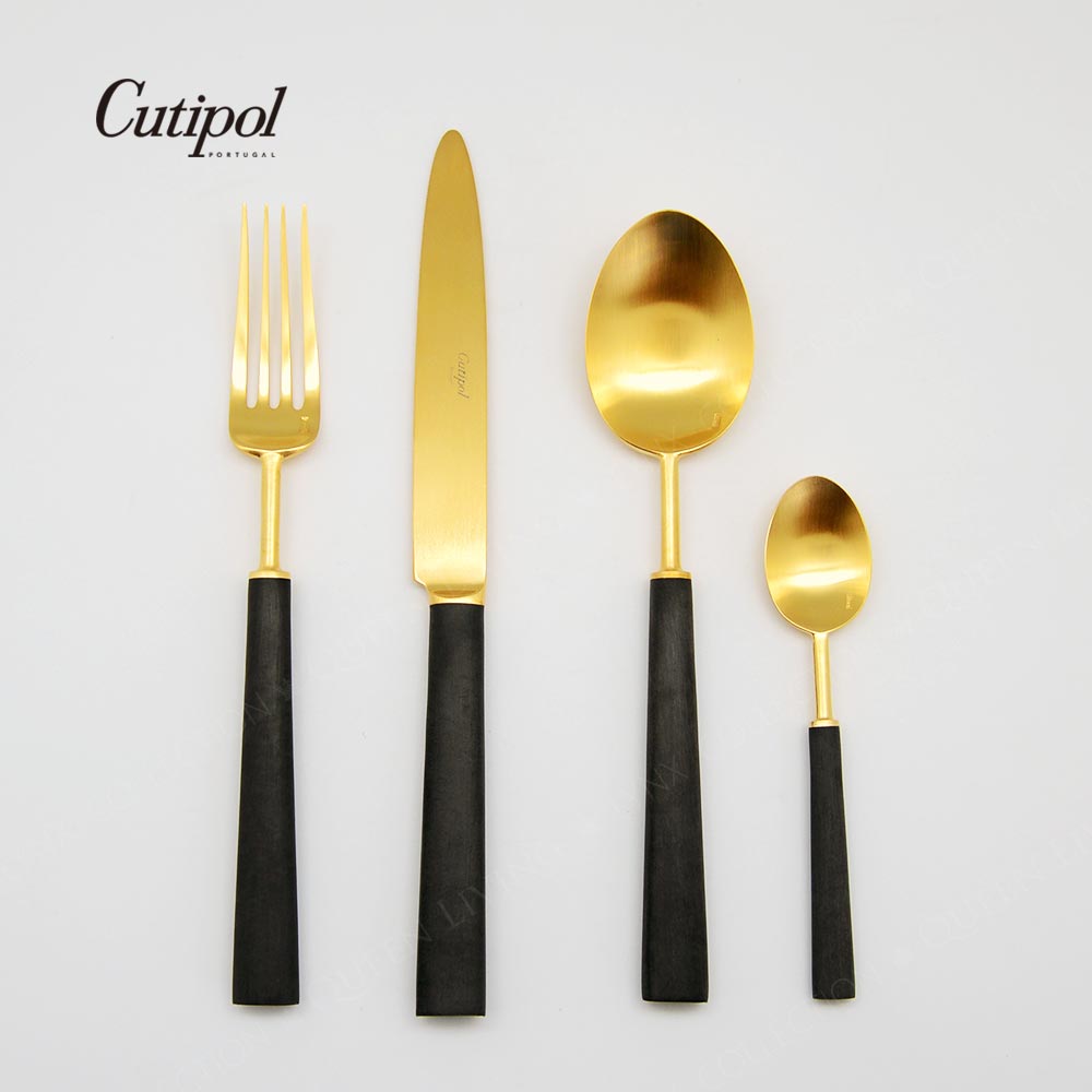 葡萄牙Cutipol-EBONY系列-黑金霧面不鏽鋼-24cm主餐刀叉匙13cm咖啡匙-4件組