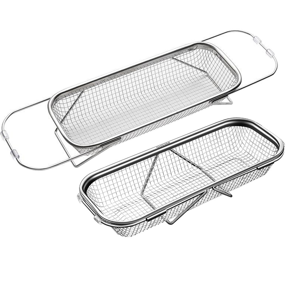 PUSH! 餐廳廚房用品304不銹鋼伸縮筷子籃2入加厚消毒櫃筷子盒籠瀝水簍置物架餐具收納盒D384