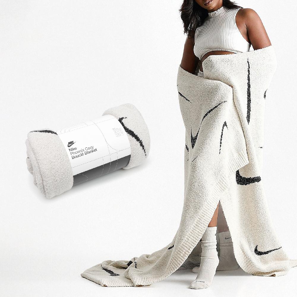 NIKE 耐吉 毛毯 Phoenix Cozy Bouclé Blanket 白 黑 針織毛毯 勾勾 絨毛 蓋毯 毯子 N101096511-8OS