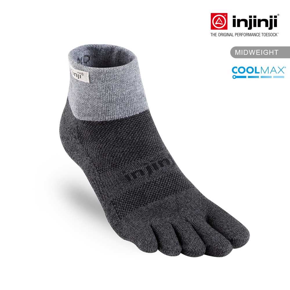 INJINJI Trail野跑避震吸排五趾短襪 (黑色) - NAA36 厚底防震 運動員推薦 吸濕排汗 五趾襪