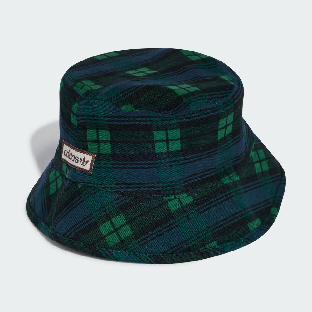 adidas 愛迪達 TARTAN BUCKET 漁夫帽 男女款 運動帽 格紋 藍綠色-IY1543