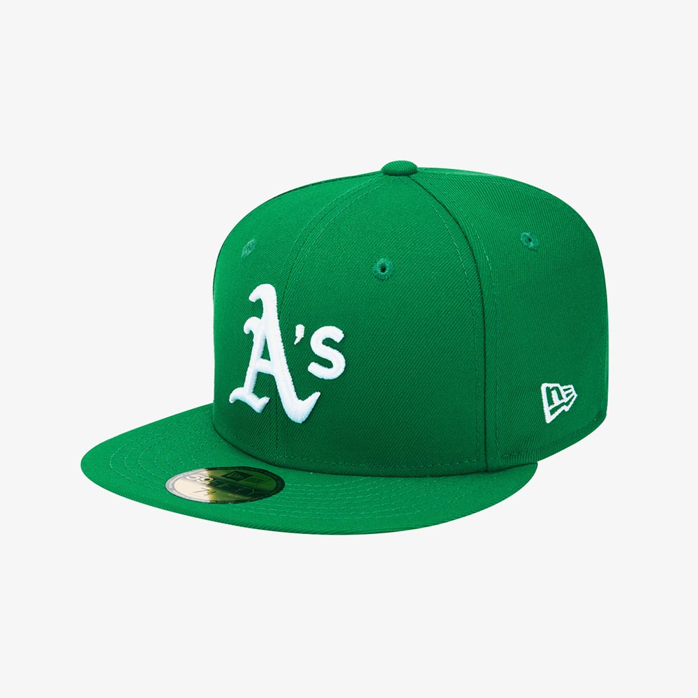 NEW ERA 5950 MLB 球員帽 運動家 綠 休閒帽 男女款 棒球帽-NE70376388