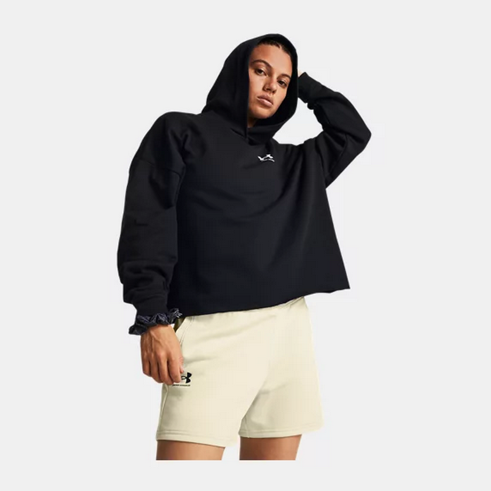 Under Armour 安德瑪 Rival Terry OS 連帽長袖套頭衫 女 帽T 黑色-1382736-001