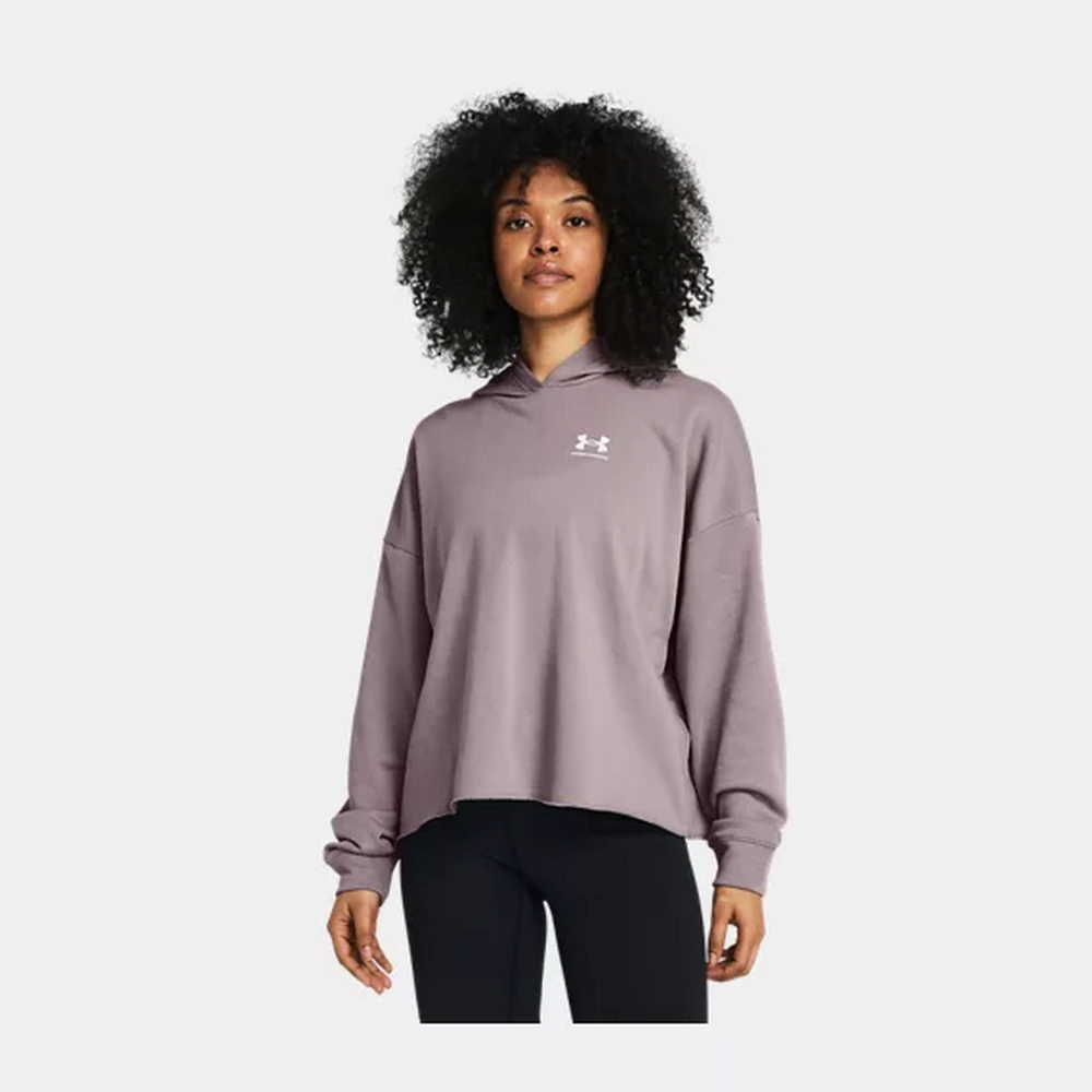 Under Armour 安德瑪 Rival Terry OS 連帽長袖套頭衫 女 帽T 粉色-1382736-015