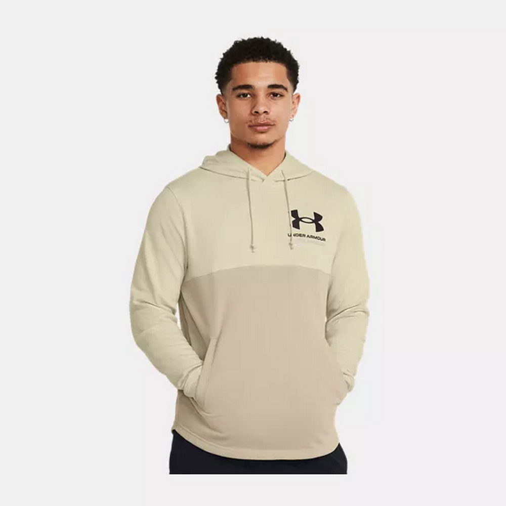 Under Armour 安德瑪 Rival Terry 撞色連帽長袖套頭衫 男 帽T 若芽色-1383103-273