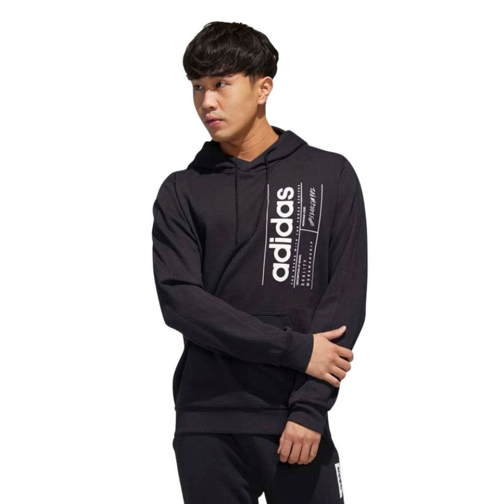 adidas 愛迪達 黑色連帽上衣 男款帽T 街頭風 長袖棉質大學T 運動休閒百搭上衣 FM6016