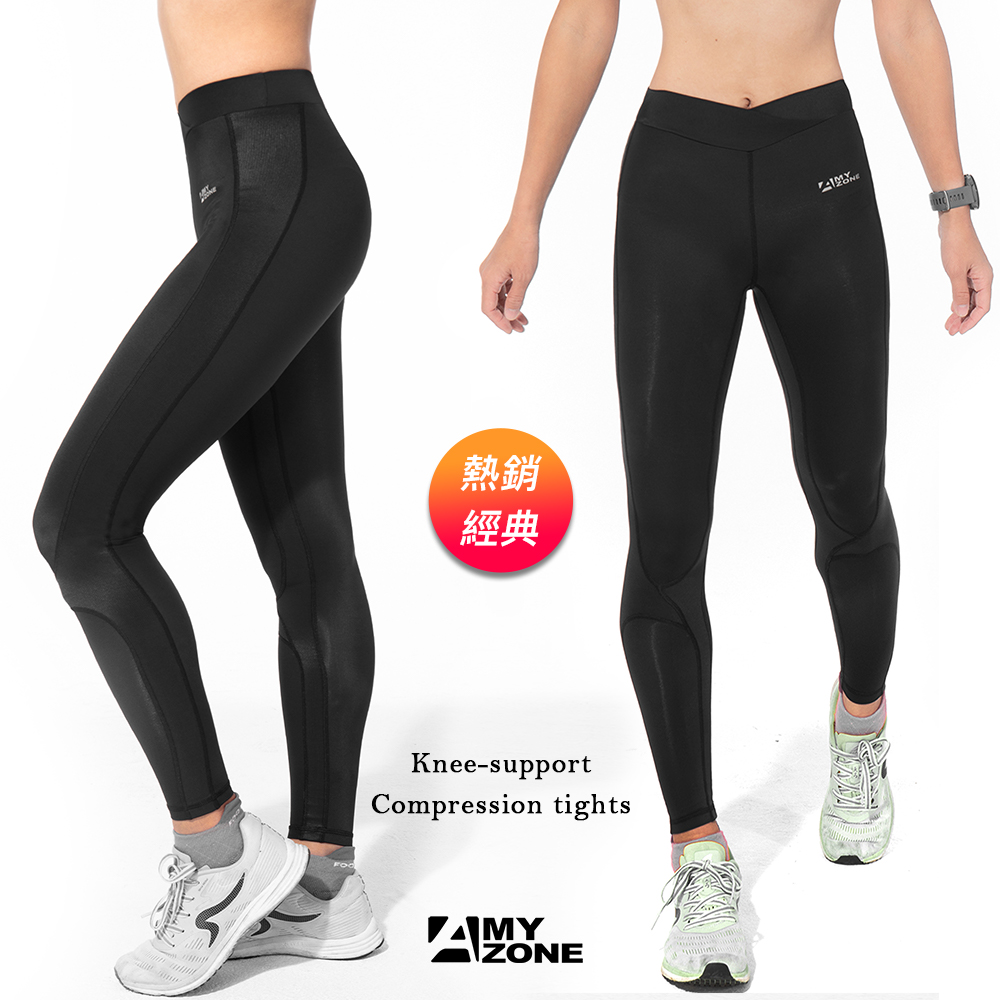 A-MYZONE 台灣製 女款經典護膝壓力褲經典黑口袋版 馬拉松登山健行超慢跑健身有氧瑜伽 熱銷推薦