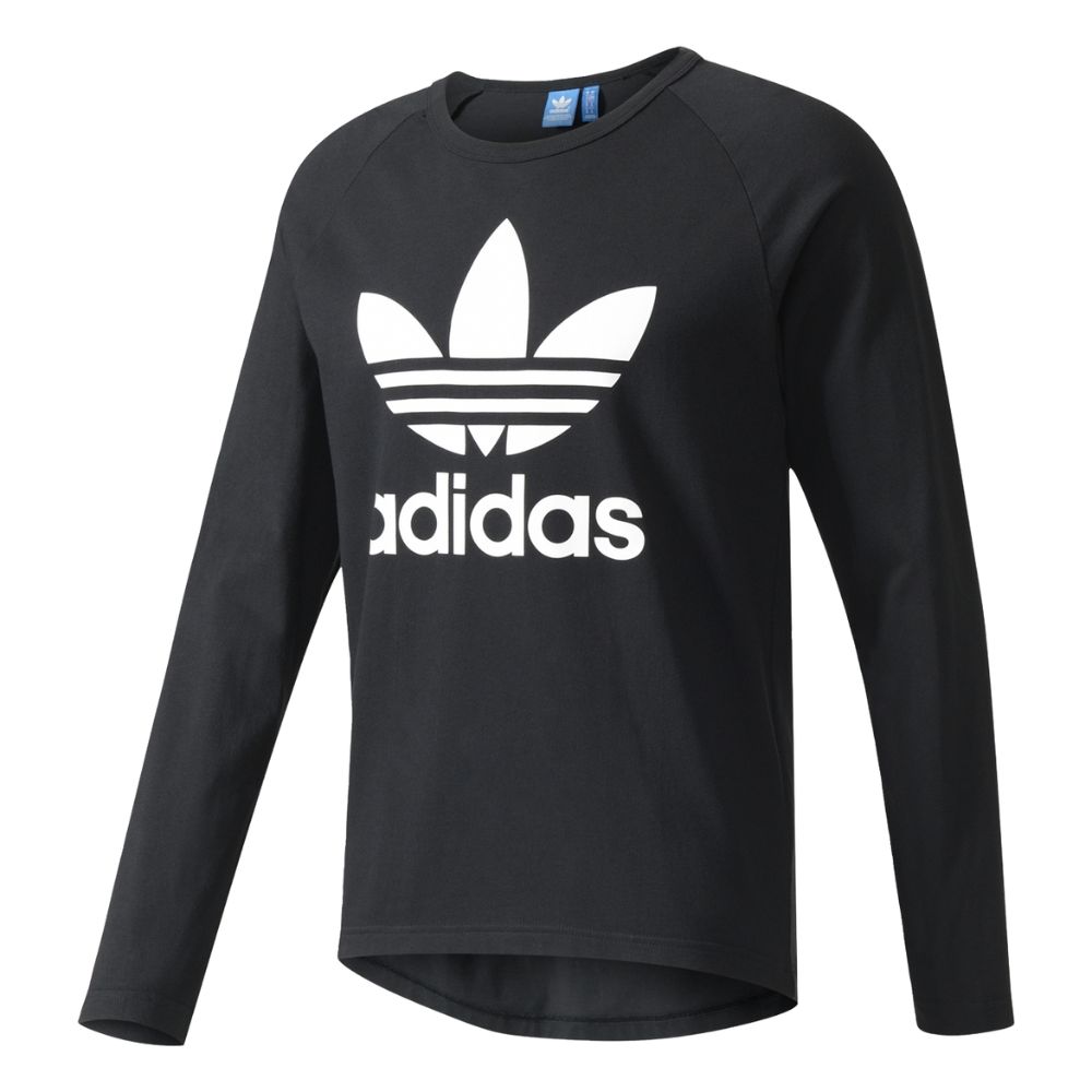 adidas 愛迪達 男款 大LOGO 長袖大學T|純棉長袖上衣 黑色 經典款 經典潮流知名品牌 AY7801