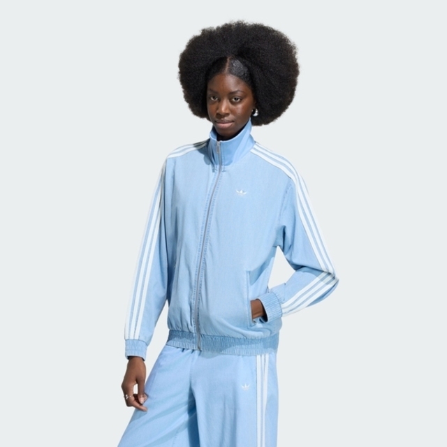adidas 愛迪達 Adidas 愛迪達 Denim Fb Tt KW8757 女 立領外套 運動外套 休閒穿搭 淺藍牛仔 亞版