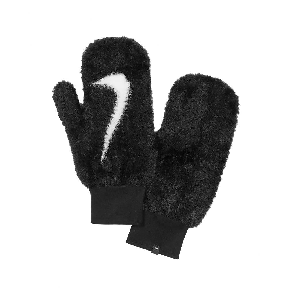 NIKE 耐吉 手套 Plush Knit Mittens 男女款 黑 白 毛絨絨 大勾 保暖 針織 N1008868-010