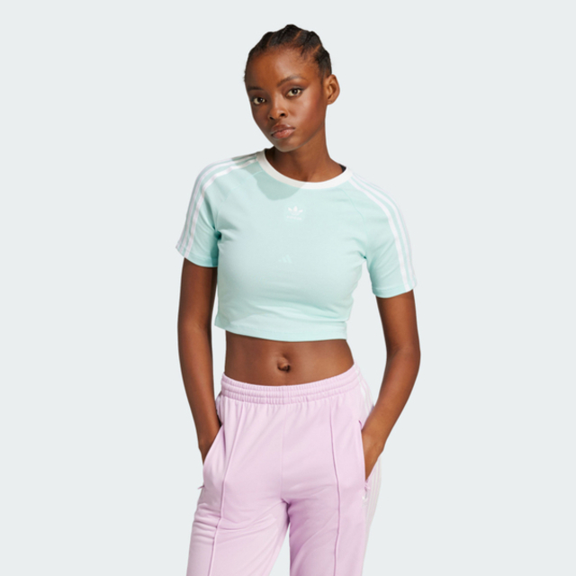adidas 愛迪達 Adidas 3 S Baby Tee JD0306 女 T恤 運動上衣 休閒短袖 短版 藍綠 亞版