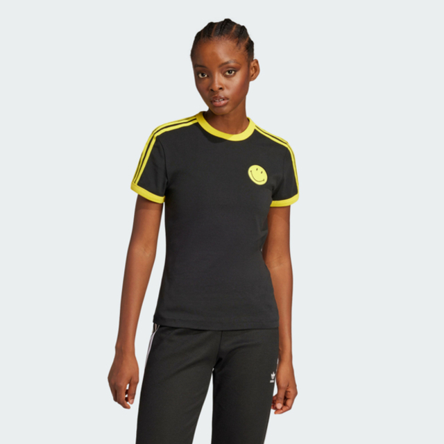 adidas 愛迪達 Adidas Smiley Cali Tee JD2738 女 T恤 運動上衣 休閒短袖 黑 黃 亞版