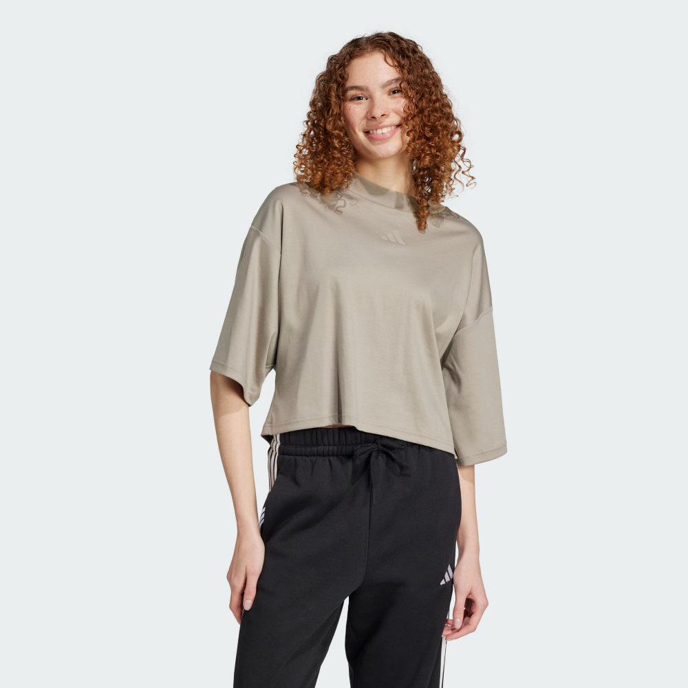 adidas 愛迪達 W CE Q2 TEE 短袖上衣 女 奶茶色-JC5110