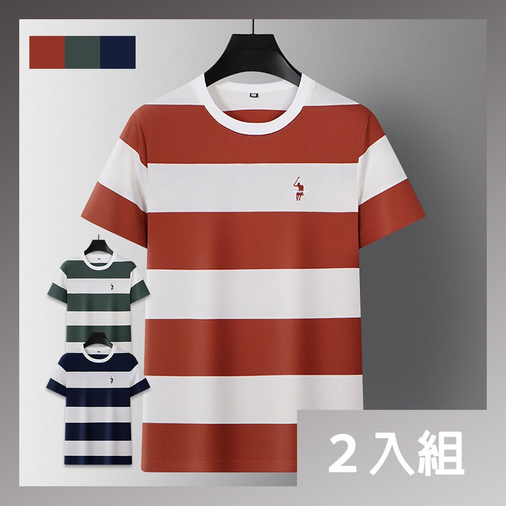 CS22 經典潮流條紋圓領短袖T恤(M-3XL) -2入