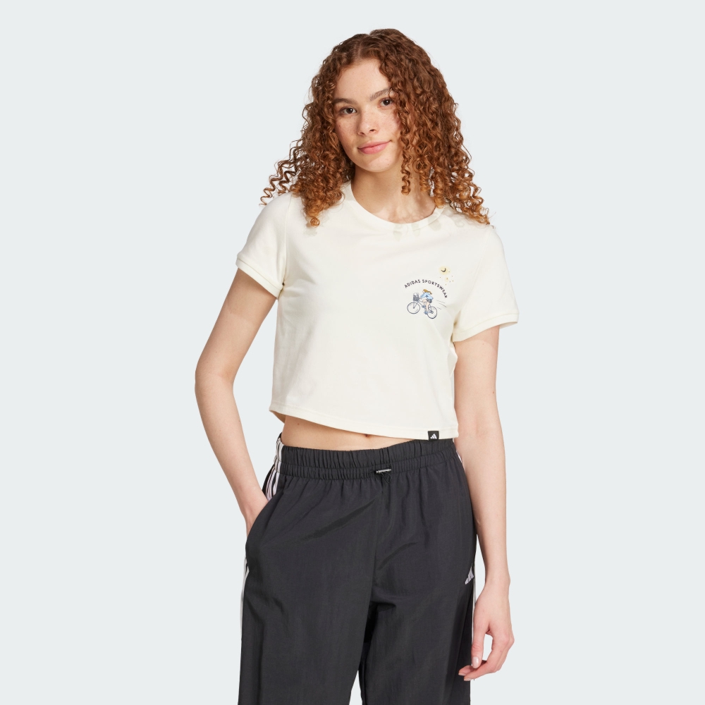 adidas 愛迪達 W C DDL CROP T 女 短袖上衣 米白色_JX5327