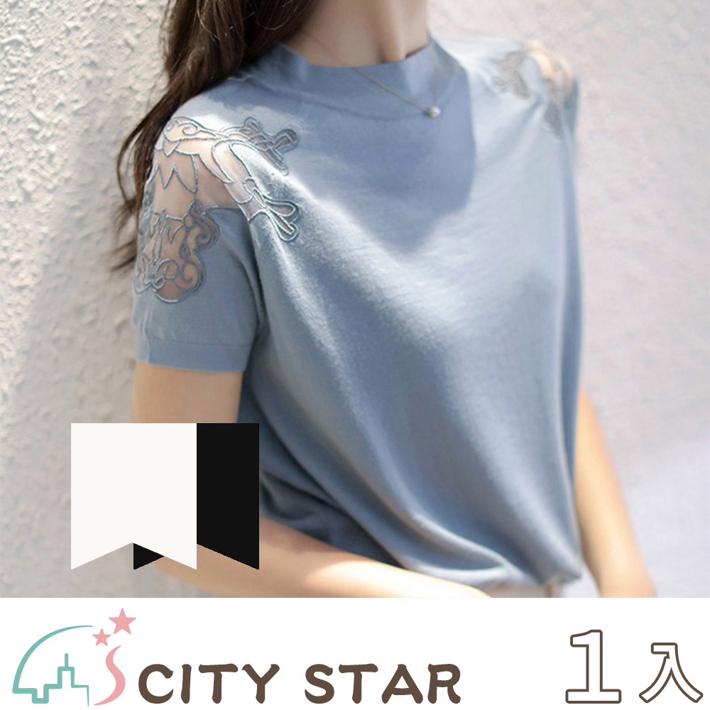 CITY STAR 法式刺繡網紗針織上衣(3色) -1入