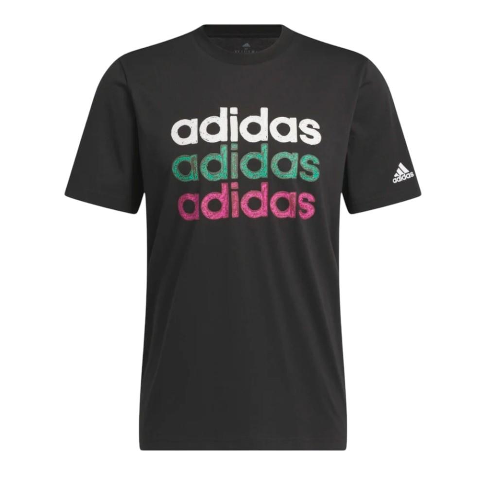 adidas 愛迪達 男款短袖T恤 黑色休閒短T 男裝短袖 男款黑色印花上衣 HS2523