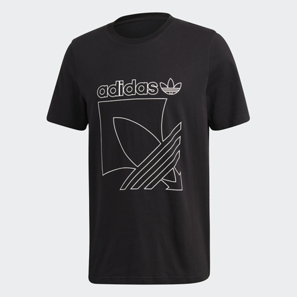 adidas 愛迪達 三葉草 簍空 黑箭頭設計 短T 黑 短袖 經典logo設計 GD5837
