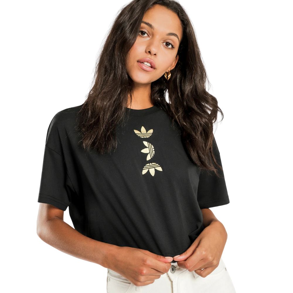 adidas 愛迪達 男款 Originals 短袖上衣 黑金大LOGO T恤 純棉圓領休閒T 百搭寬鬆潮流短T FS7232