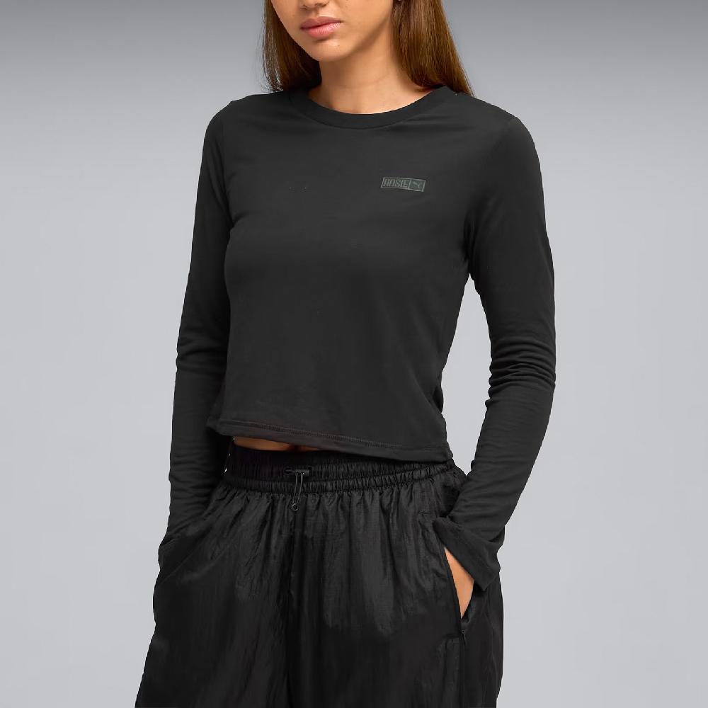 PUMA 彪馬 x ROSE 上衣 Long Sleeve Tee 女款 聯名 黑 合身 長袖 微短版 無小卡 63380501