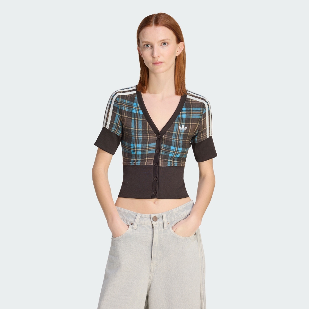 adidas 愛迪達 V-NECK CHECK 女 短袖上衣 KW4548