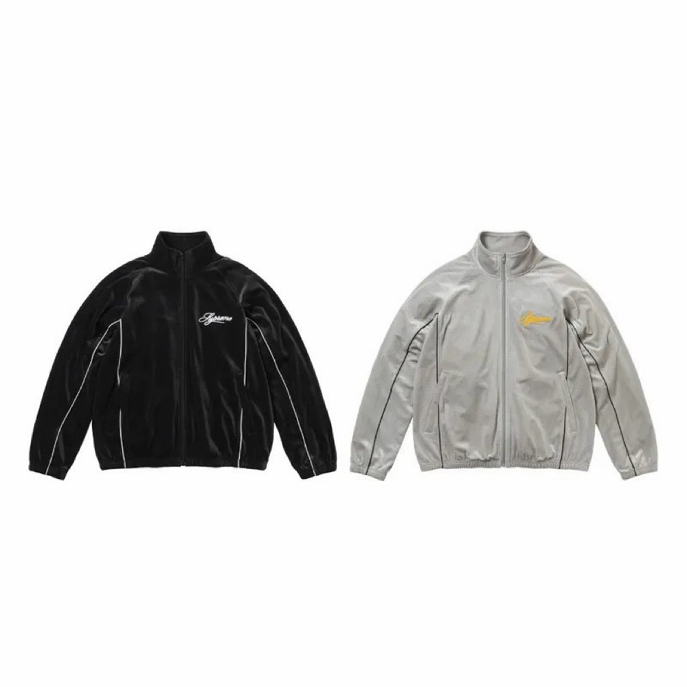 Supreme SS26 Week6 Velour Mesh Track Jacket 拉鍊網眼拼接外套 兩色 黑色 銀色