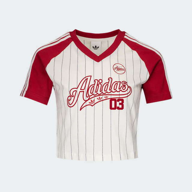 adidas 愛迪達 Adidas 愛迪達 Baseball Baby T LF6084 女 T恤 運動上衣 休閒短袖 白紅 亞版 短版